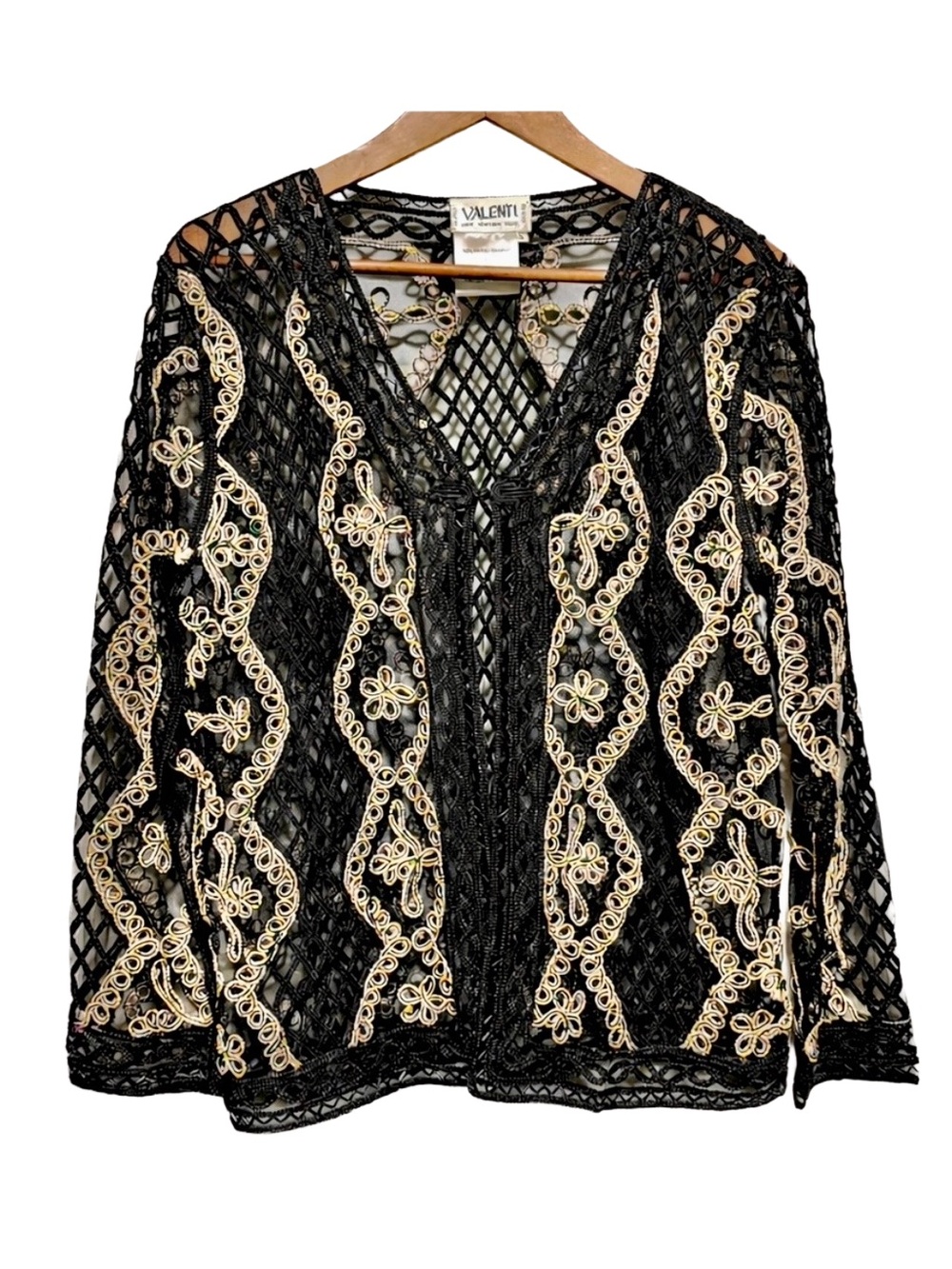 Black Gold Soutache Lace Jacket Beaded Art Deco Evening Gothic Glam Cocktail